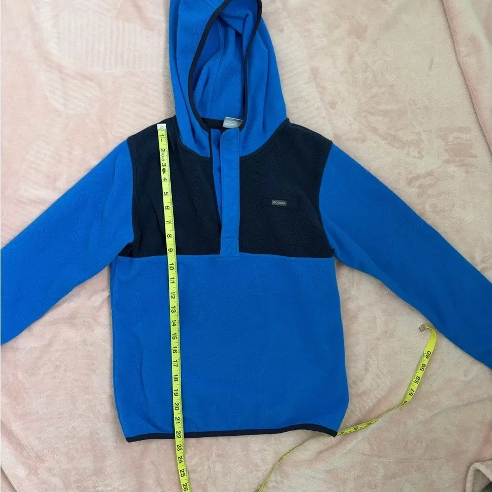 Columbia Boys Blue Navy Colorblock Snap Fleece Hoodie Thumbholes Size Large